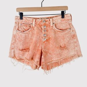We The Free Womens Shorts Orange Denim Romeo Cut Off Button Fly Distressed 26